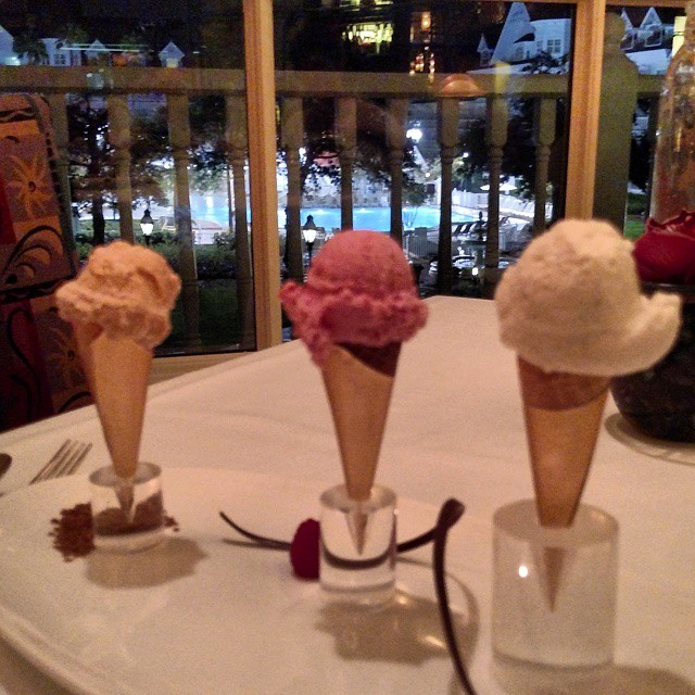 Looking for a light dessert at Grand Floridians Citricos? Try the Gelato Trio. With tastes of Raspberry, Vanilla Bean & Cappuccino.